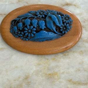 Artisan Blue and Brown Floral Brooch